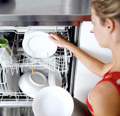 Woman putting dishes in dishwasher